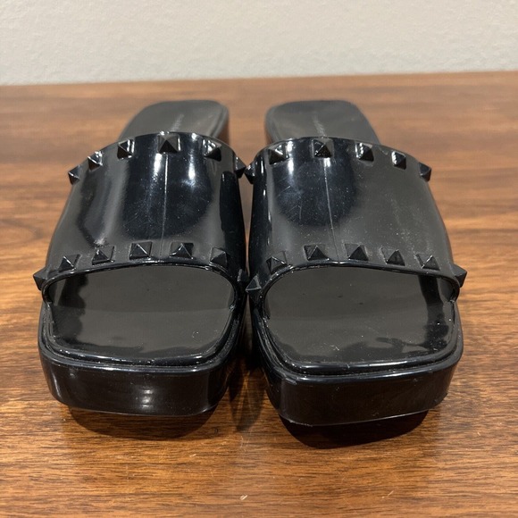 Madden Girl Womens Black Jelly Studded Slide Low Wedge Sandals Size  8.5 - Picture 3 of 9
